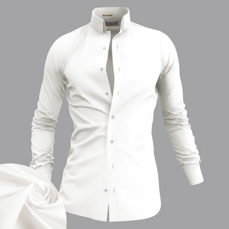 chemise col indien été légère fil à fil blanche sur-mesure Face